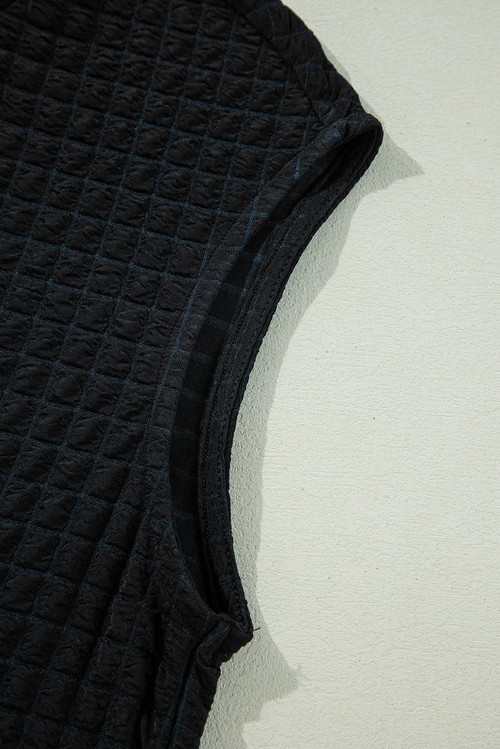 Color black Textured Knit Cap Sleeve T Shirt and Wide