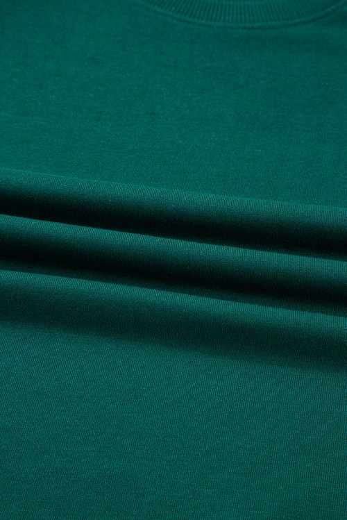 Sea Green Solid Color Pullover Top Varsity Stripe Detail Loose