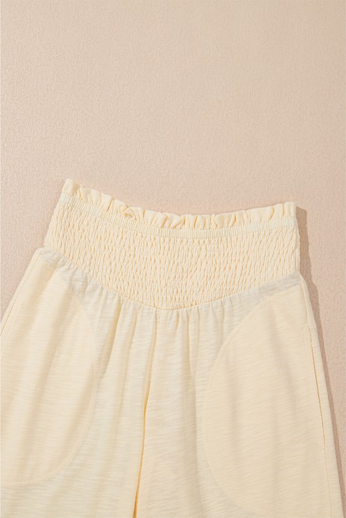 Beige Solid Color Tank Top and Smocked Waist Pants Set