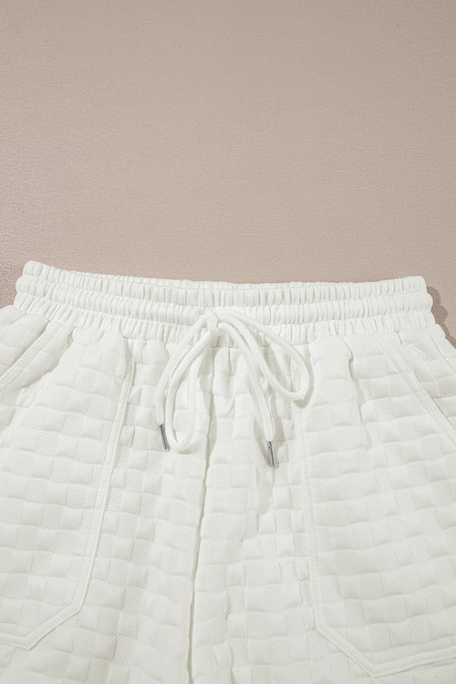 White Solid Color Checkered Texture Short 2pcs Outfit
