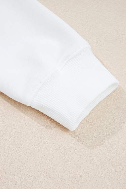 White Ribbed Collar Drop Shoulder Sweatshirt and Shorts Set