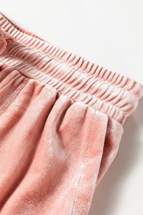 Peach Blossom Velvet Zip up Hoodie and Wide Leg Pants