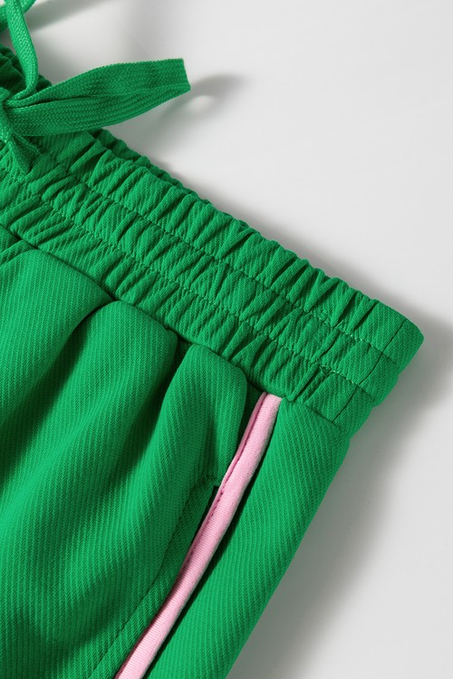 Bright Green Two Tone Contrast Textured Crewneck Tee and Shorts