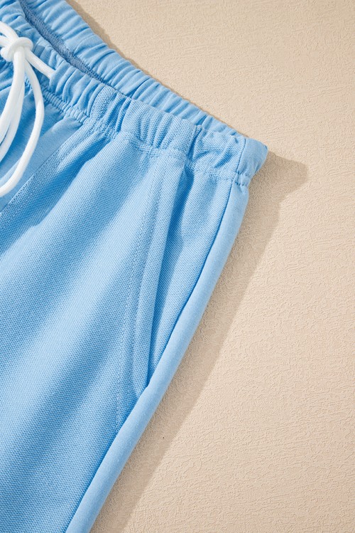 Myosotis V Neck Drop Shoulder Tee and Patchwork Drawstring Elastic