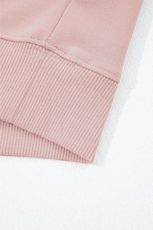 Light Pink Drop Shoulder Puff Sleeve Crop Pullover Drawstring Wide