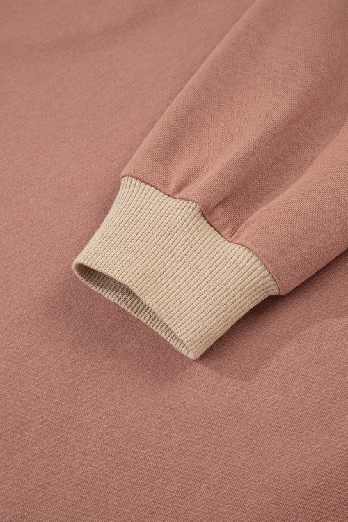Khaki Color Block Long Sleeve Crop Top Drawstring Pant Set