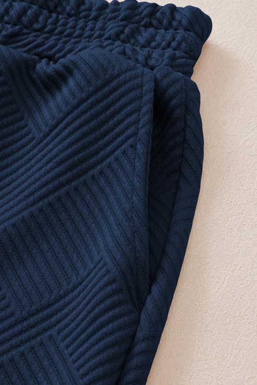 Sail Blue Solid Textured Collared V Neck Top and Wide