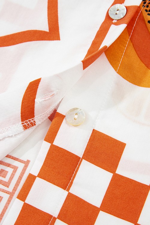 Orange Vacation Printed Loose Shirt and Drawstring Shorts Set