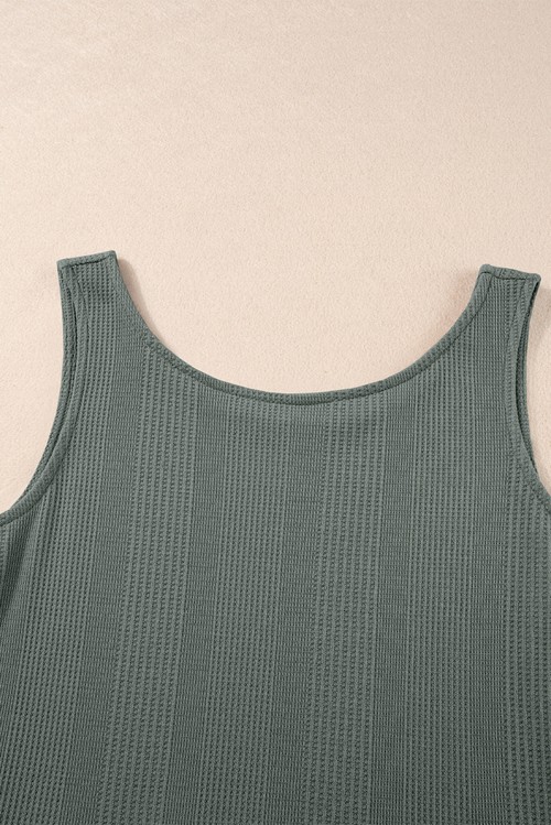 Duffel Green Solid Color Ribbed Ruffle Tank Top and Pants
