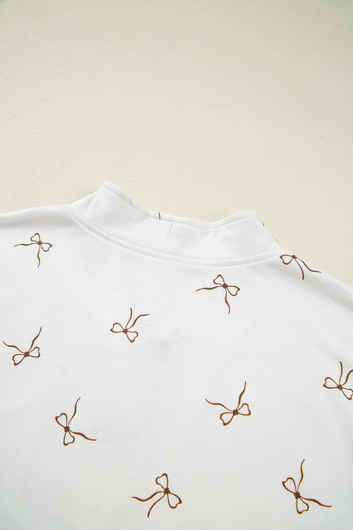 Beige Bow Print Half Zip Tank and Shorts 2pcs Set