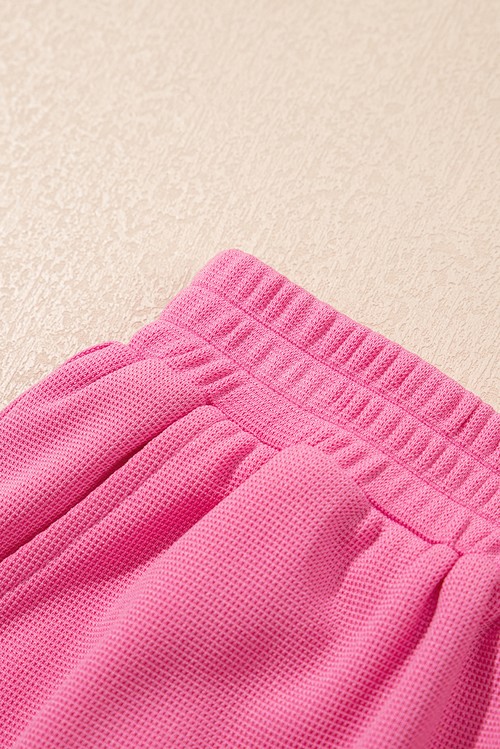 Bright Pink Textured Pearled Ruffle Sleeve Top 2 Piece Shorts