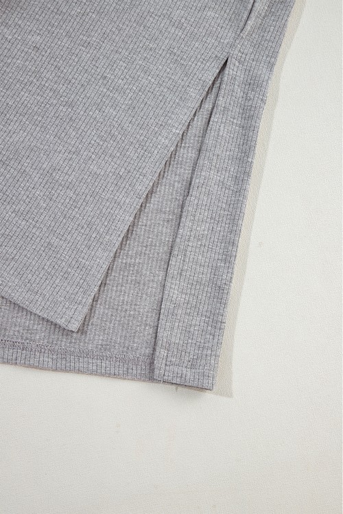 Light Grey Solid Color Loose Tunic Top and Slim Shorts