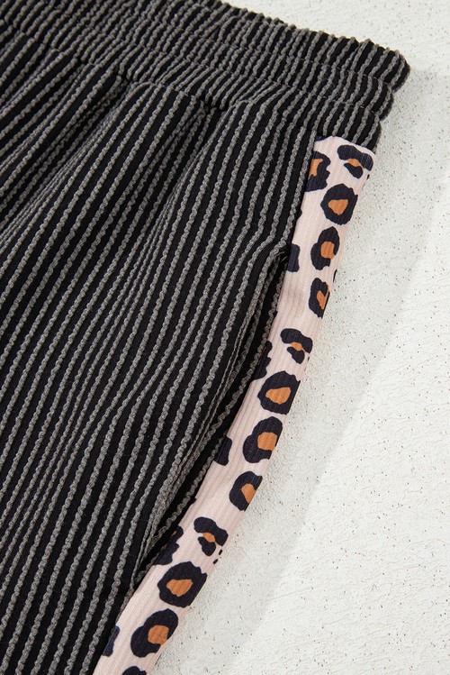Carbon Grey Leopard Patchwork Edge Twisted Rib T Shirt and