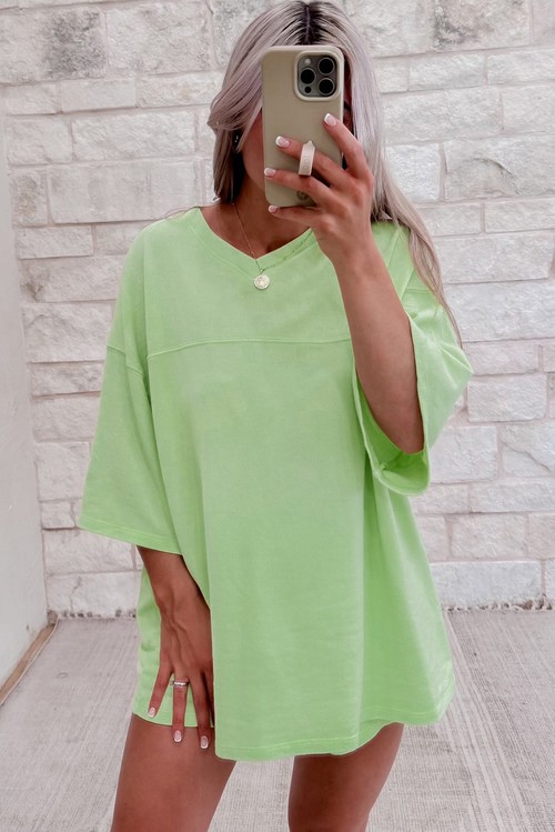 Meadow Mist Green Solid Loose V Neck Half Sleeve Tee