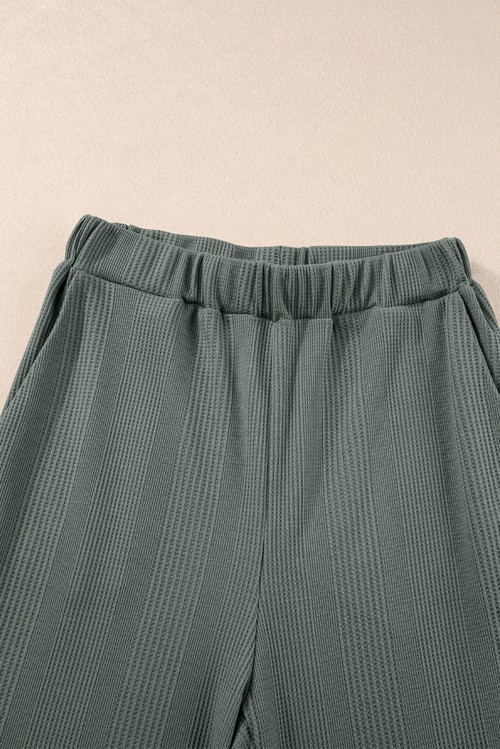 Duffel Green Solid Color Ribbed Ruffle Tank Top and Pants