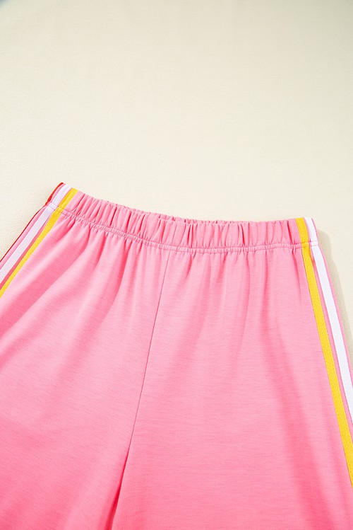 Bonbon Color Contrast Crewneck T Shirt and Wide Leg High