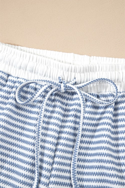 Myosotis Contrast Trim Striped Vest Drawstring Shorts Set