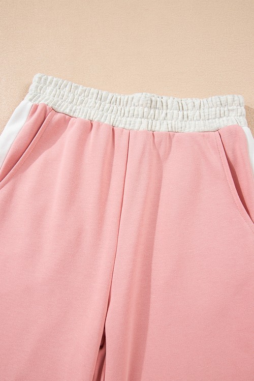 Light Pink 2pcs Color Block Pullover Loose Pant Set