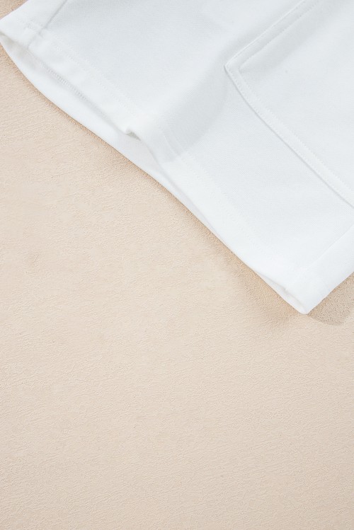 White Ribbed Collar Drop Shoulder Sweatshirt and Shorts Set