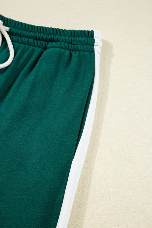 Sea Green Solid Color Pullover Top Varsity Stripe Detail Loose