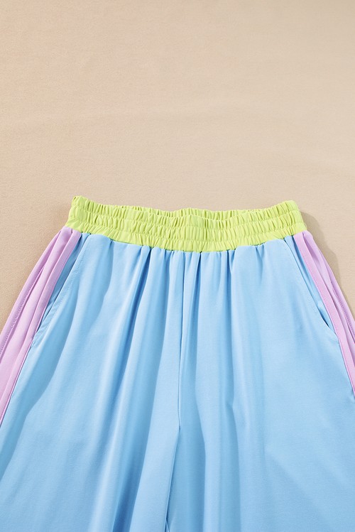 Sky Blue Color Block Detail Casual Two piece Outfit
