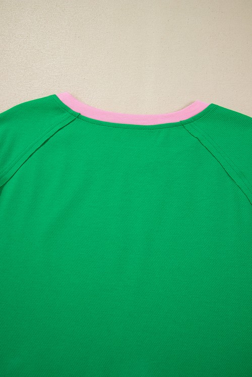 Bright Green Two Tone Contrast Textured Crewneck Tee and Shorts