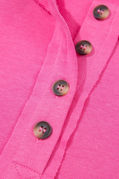 Bright Pink Raw Edge Half Buttons Pullover and Jogger Pants