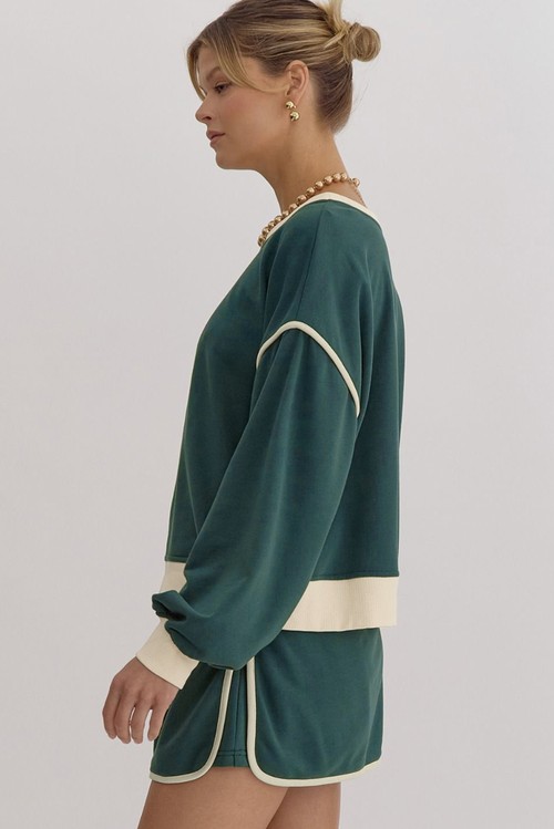 Evergreen Color Contrast Loose Pullover and Lace up Waist Skort
