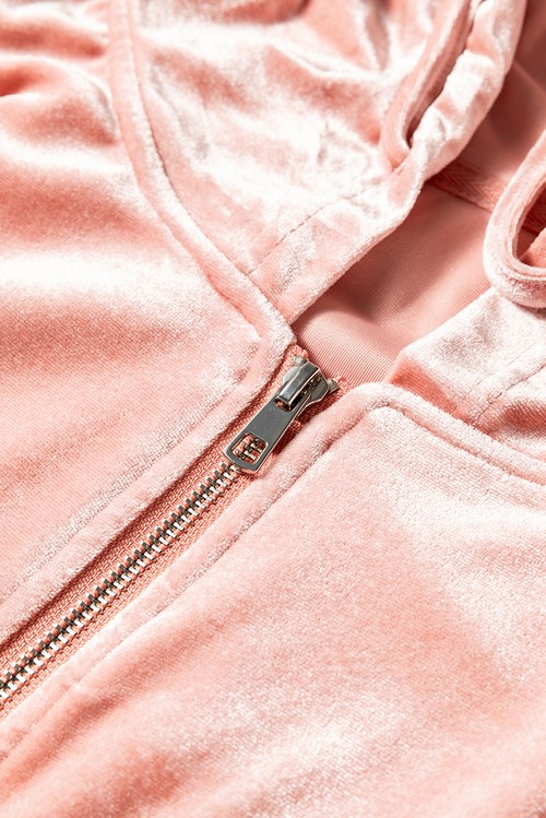 Peach Blossom Velvet Zip up Hoodie and Wide Leg Pants