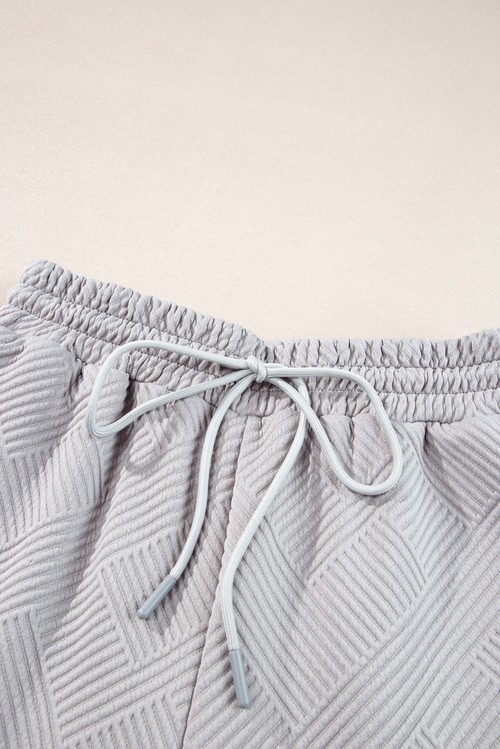 Light Grey Solid Textured Collared V Neck Top and Wide