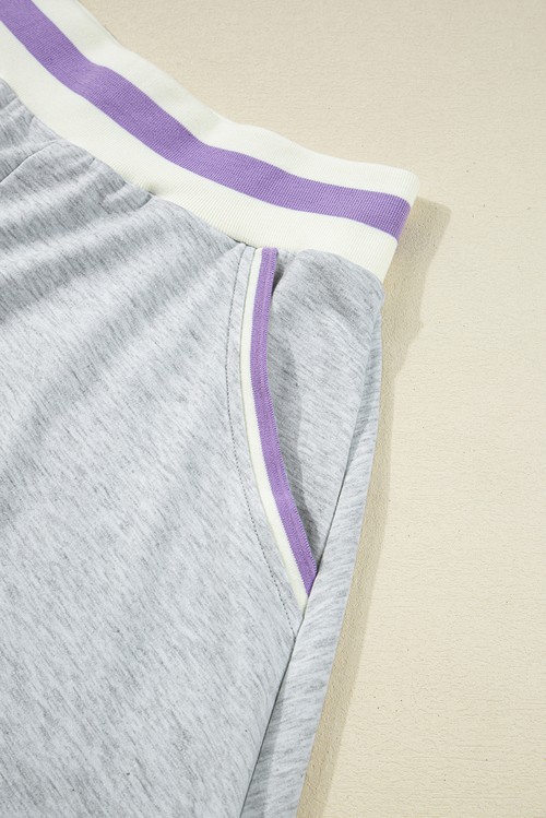 Light Grey Contrast Striped Bands Cropped Pullover and Athletic Short