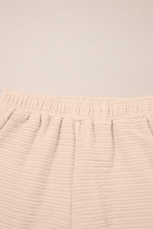 Apricot Textured V Neck T Shirt and Shorts Set