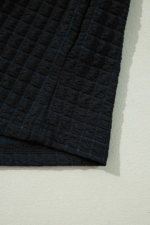 Color black Textured Knit Cap Sleeve T Shirt and Wide