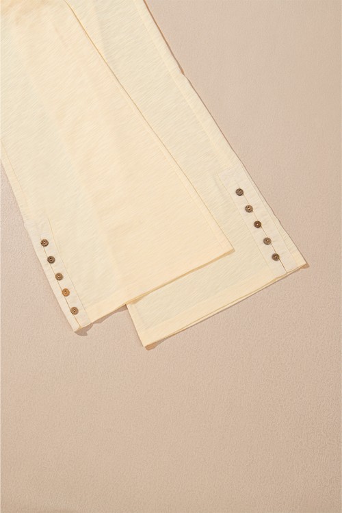 Beige Solid Color Tank Top and Smocked Waist Pants Set
