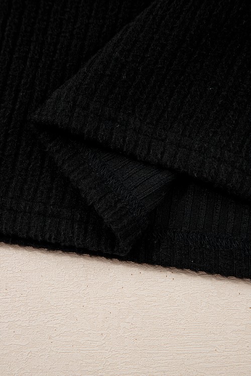 Black Ribbed Zip Stand Neck Drop Shoulder Pullover Bodycon Skirt