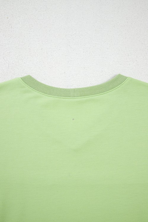 Meadow Mist Green Solid Loose V Neck Half Sleeve Tee