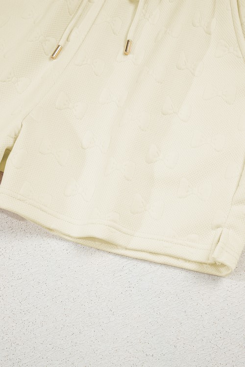 White Bow Jacquard Ruffle Sleeve Short 2pcs Outfit