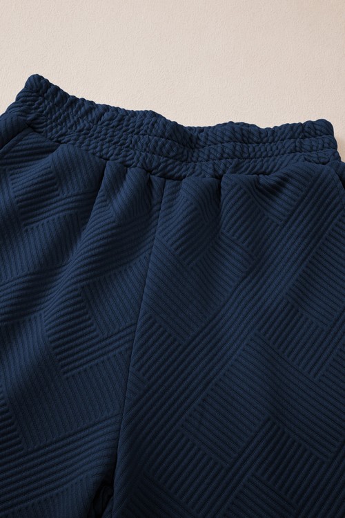 Sail Blue Solid Textured Collared V Neck Top and Wide