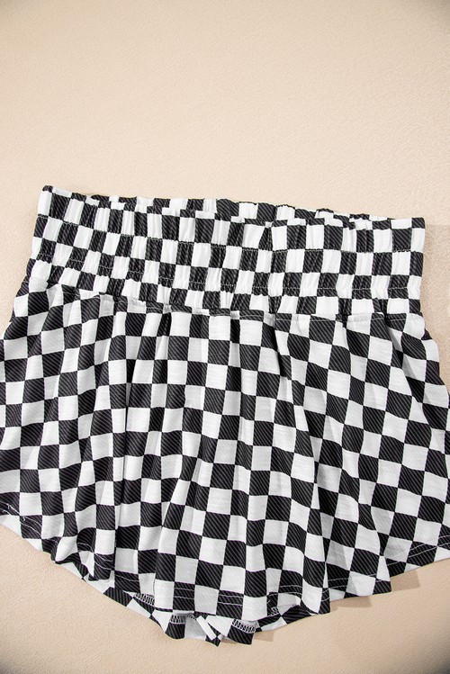 Black Checkerboard T Shirt and High Waist Skorts 2 Piece