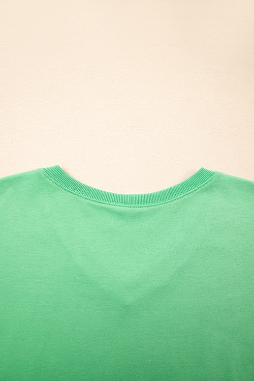 Mint Green V Neck Drop Shoulder Tee and Patchwork Drawstring