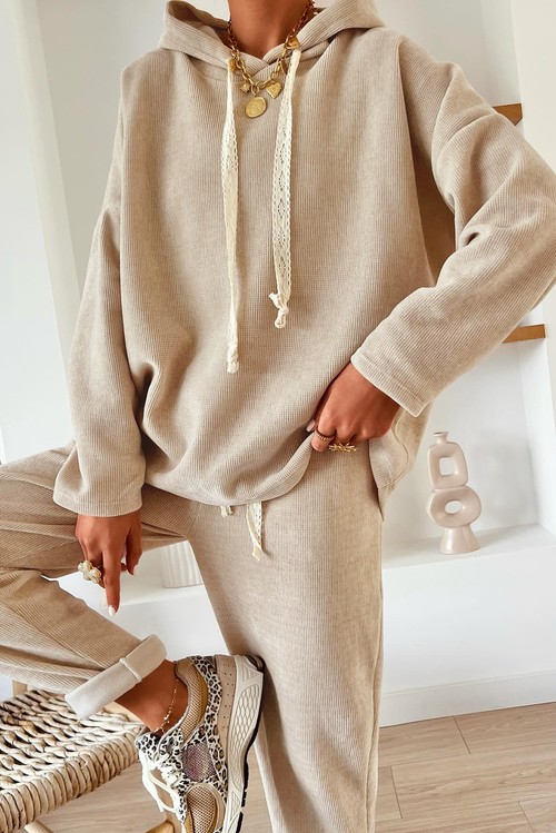 Jet Stream Lace Drawstring Pullover Hoodie and High Waist Pants
