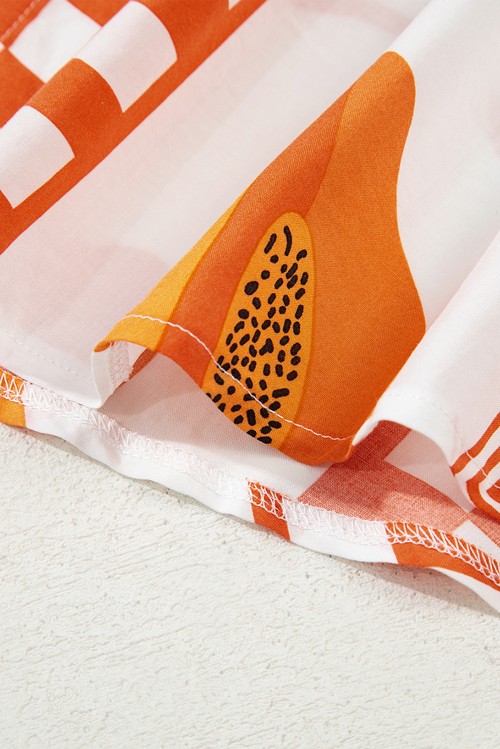 Orange Vacation Printed Loose Shirt and Drawstring Shorts Set