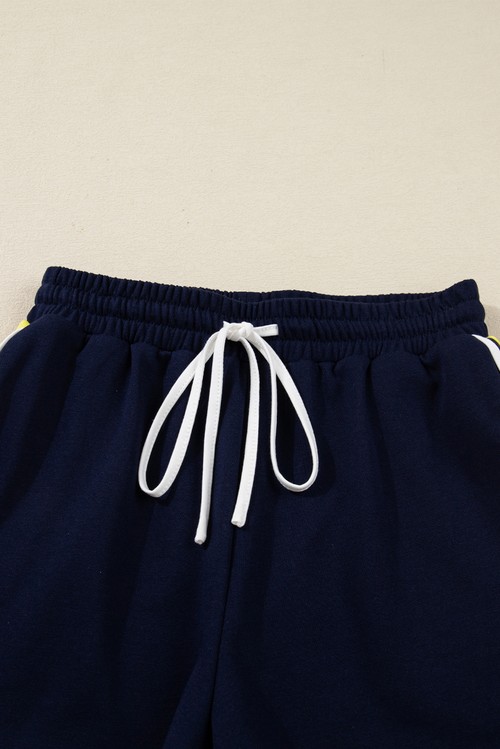 Bluing Colorful Striped Accent Varsity Long Sleeve Pullover and Shorts