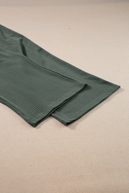 Duffel Green Solid Color Ribbed Ruffle Tank Top and Pants