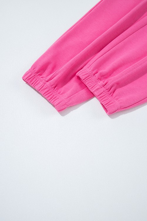Bright Pink Raw Edge Half Buttons Pullover and Jogger Pants