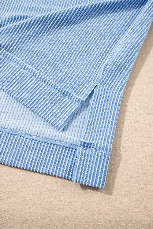 Sky Blue Corded Lantern Sleeve Top High Waist Ruffled Mini