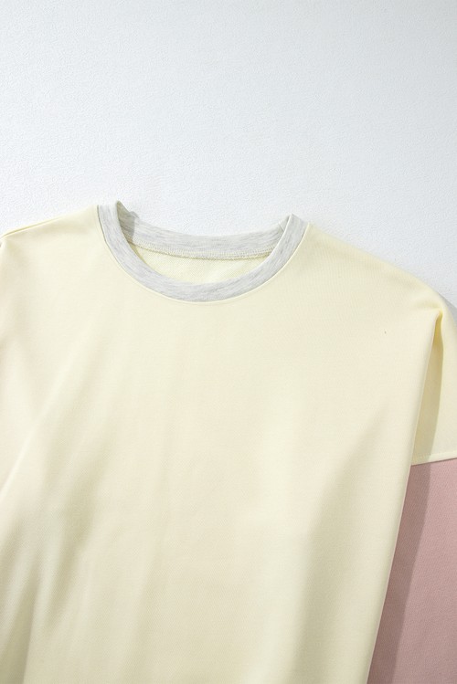 Apricot 2pcs Color Block Pullover Loose Pant Set