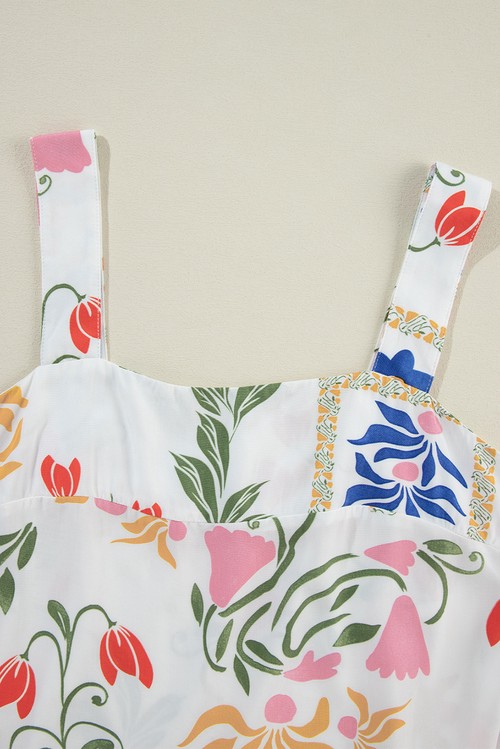 White Colorful Printed Square Neck Tank and Wide Leg Pants