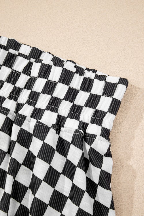 Black Checkerboard T Shirt and High Waist Skorts 2 Piece