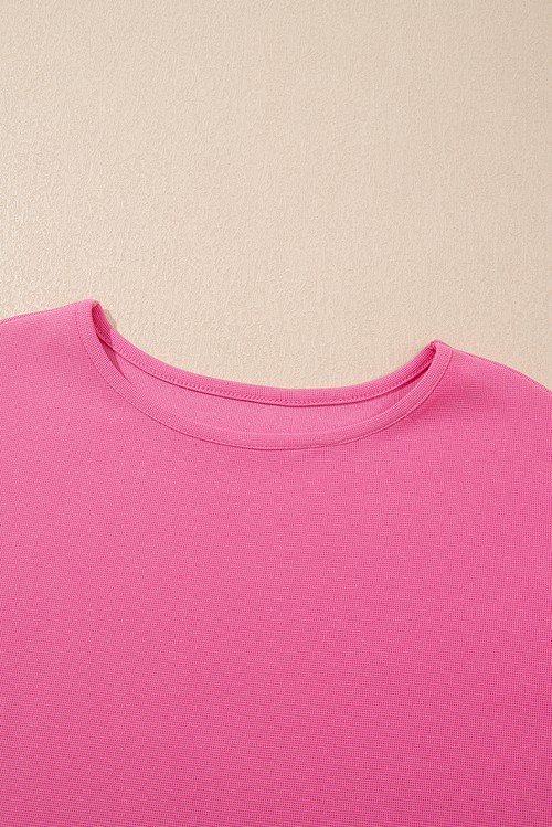 Bright Pink Textured Pearled Ruffle Sleeve Top 2 Piece Shorts
